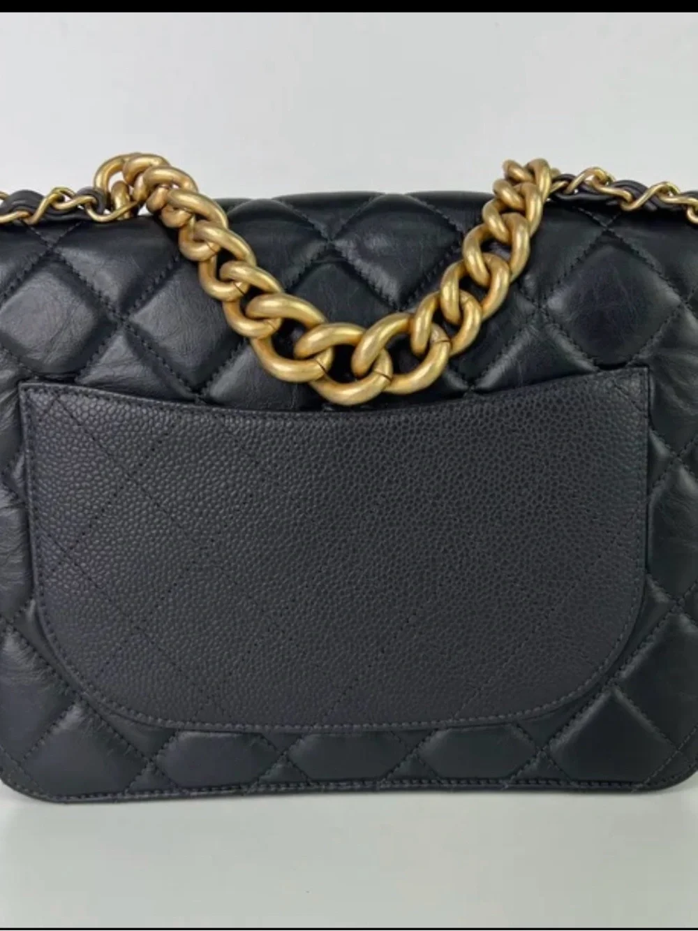 Chanel Black Quilted Lambskin and Caviar Leather Shoulder Bag with Gold Chain